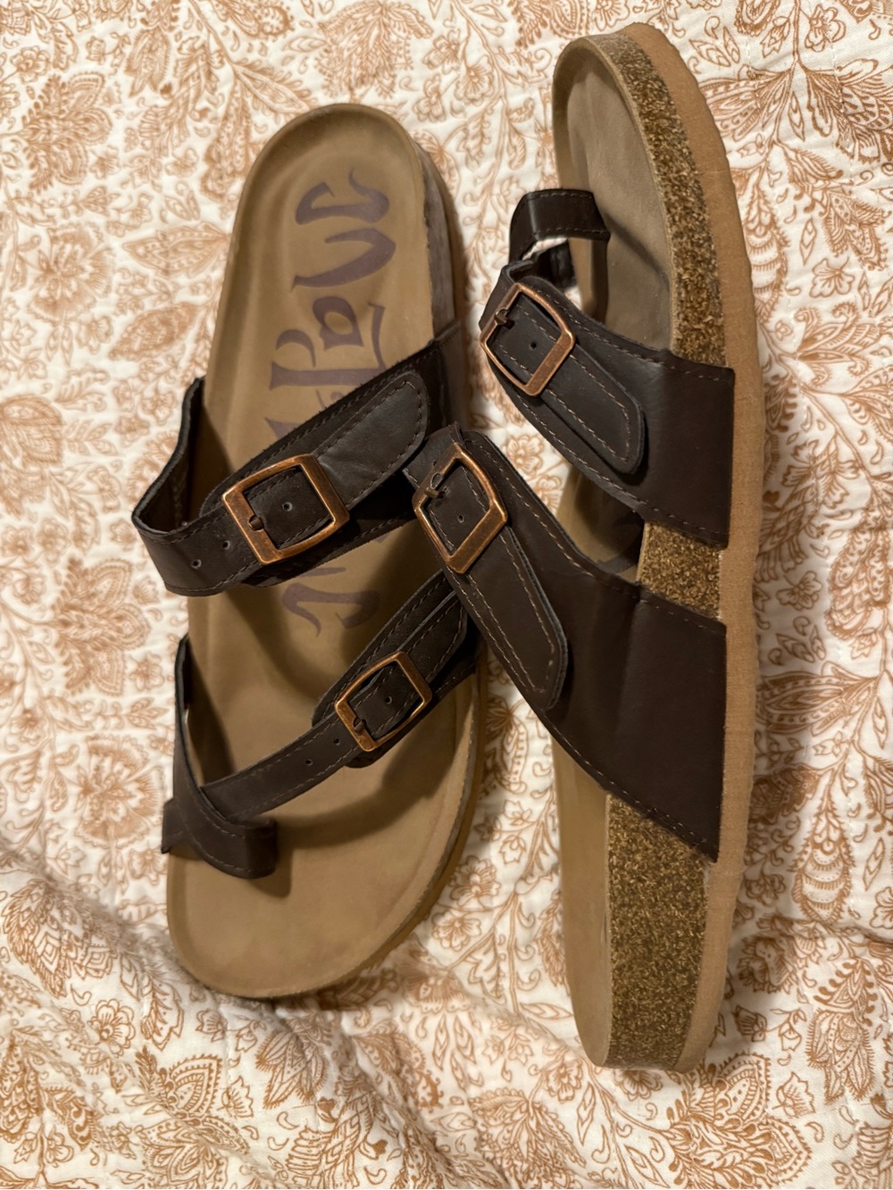 Malibu Women's Dark Brown Double-Buckle Slide Sandals